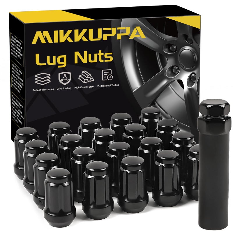 MIKKUPPA 20PCS M12x1.5 Black Lug Nuts - Spline Lug Nuts Replacement for 2006-2022 Honda Civic, 1998-2022 Honda Accord, 2006-2022 Hyundai Elantra, 2005-2022 Hyundai Sonata Aftermarket Wheel Lug Nut - Image 1